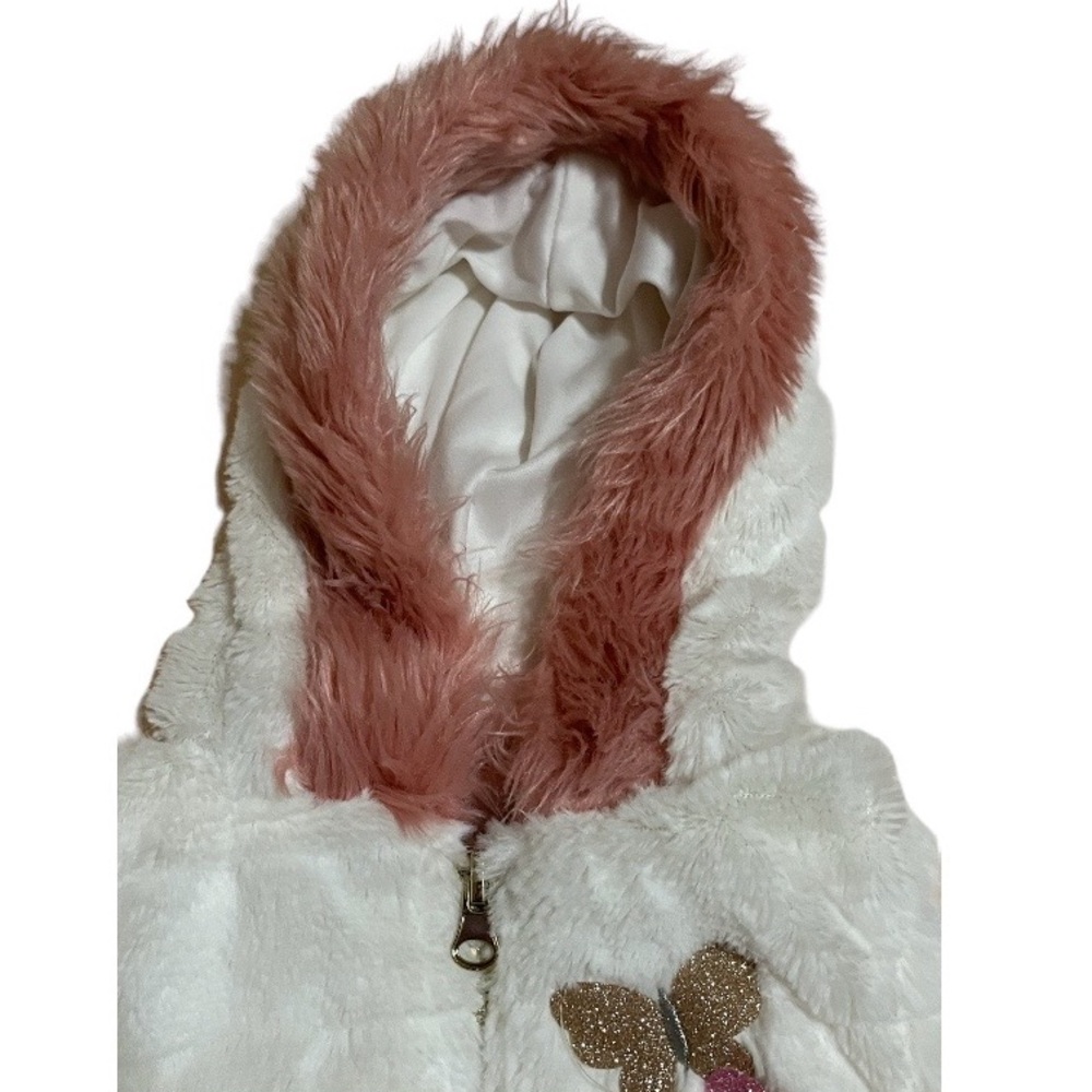Little Lass•White Fur Butterfly Design Vest - Picture 3 of 11